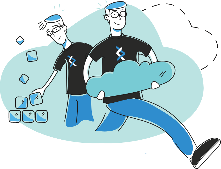 illustration of two DNX characters holding cloud and building books