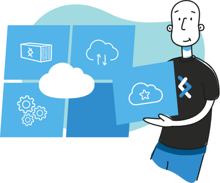 DNX character holding cloud storage icon windows discovery