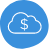 dollar sign white cloud icon on blue circle background